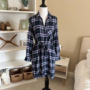 Gap: Plaid Belted Button Up Shirt Dress